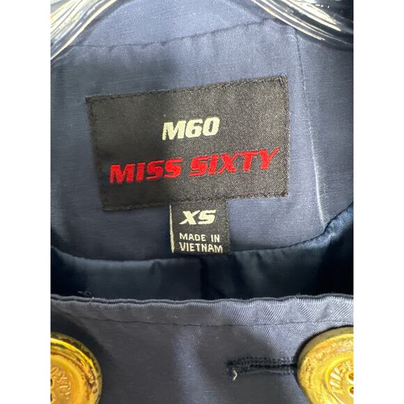 Miss Sixty M60 Navy Trench Jacket Gold Button Military Style pleated back XS - Picture 11 of 13